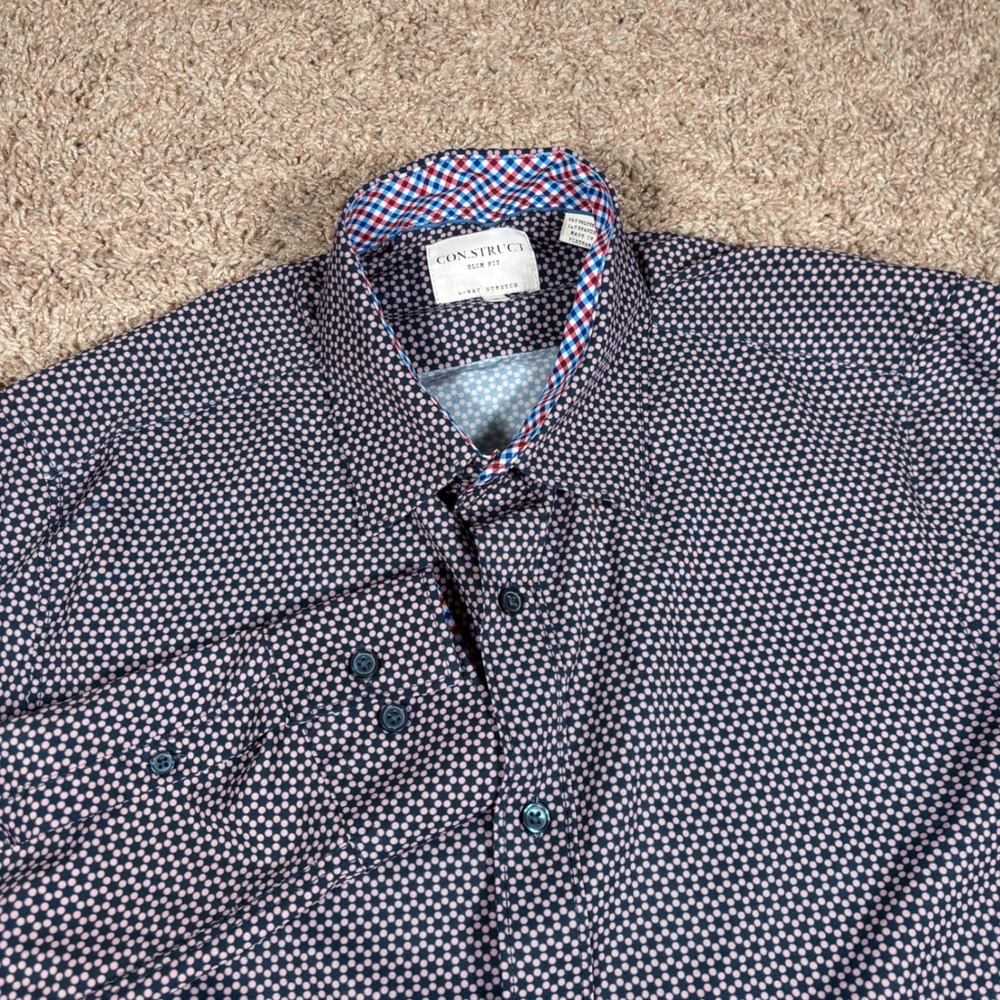 CONSTRUCT Mens Slim Fit Button Down Shirt 4‎ Way Stretch Geometric Print M